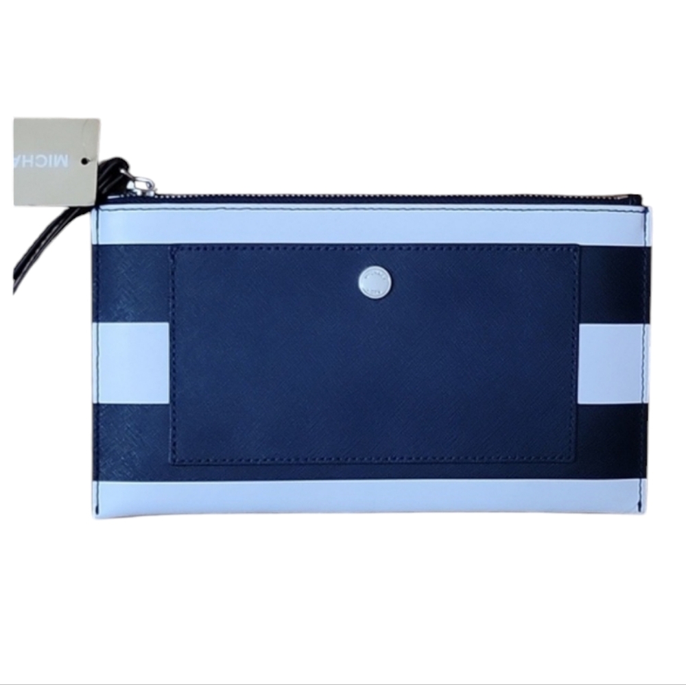 MICHAEL KORS| Saffiano Stripe Large Leather Zip Clutch NWT